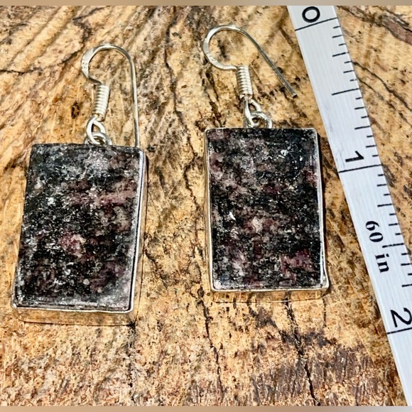 Dark Square Rhodonite Earrings 1 7/8” - Picture 3 of 8